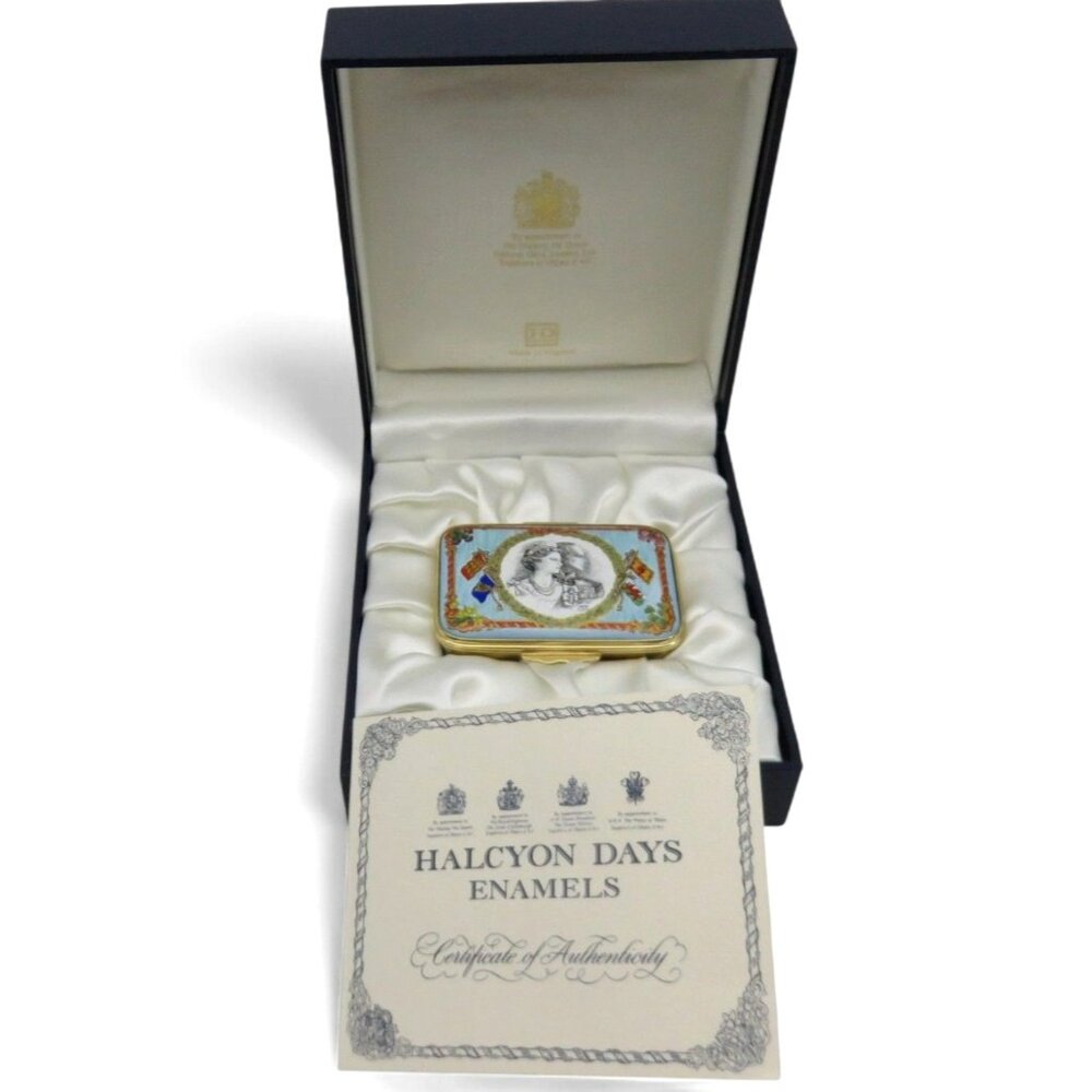HALCYON DAYS Enamel Queen Elizabeth II And Prince Philip 50th Wedding Anniversar